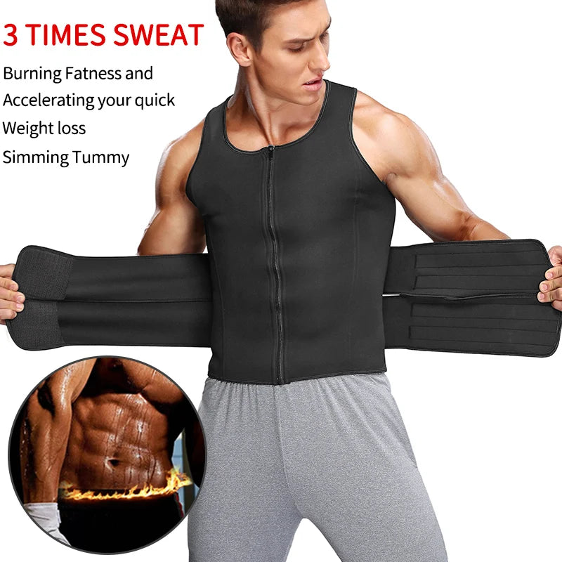 Men Waist Trainer Sauna Vest for fitness, boosting sweat and weight loss while shaping the abdomen.
