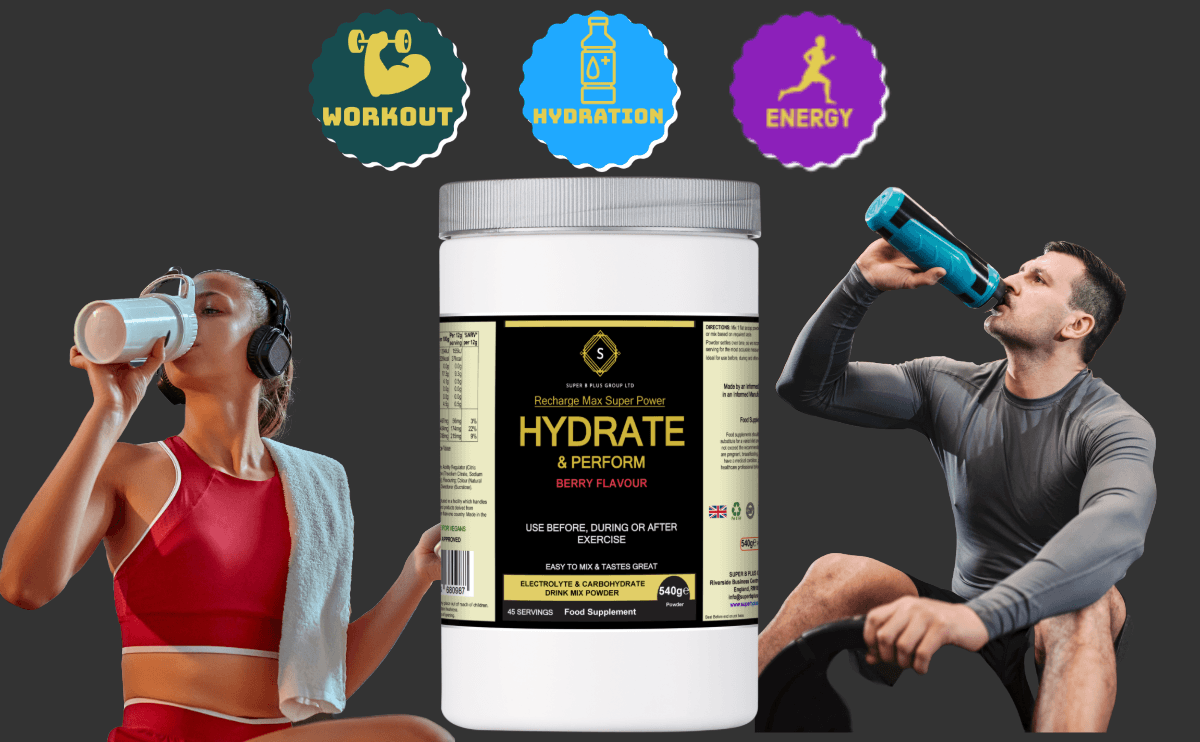 Hydrate & Perform active lifestyle hydration supplement with berry flavor, designed for hydration during workouts.