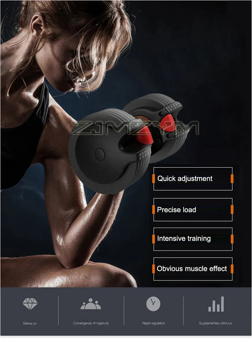 Adjustable dumbbell set for home fitness, featuring quick adjustment and precise load for intensive training.