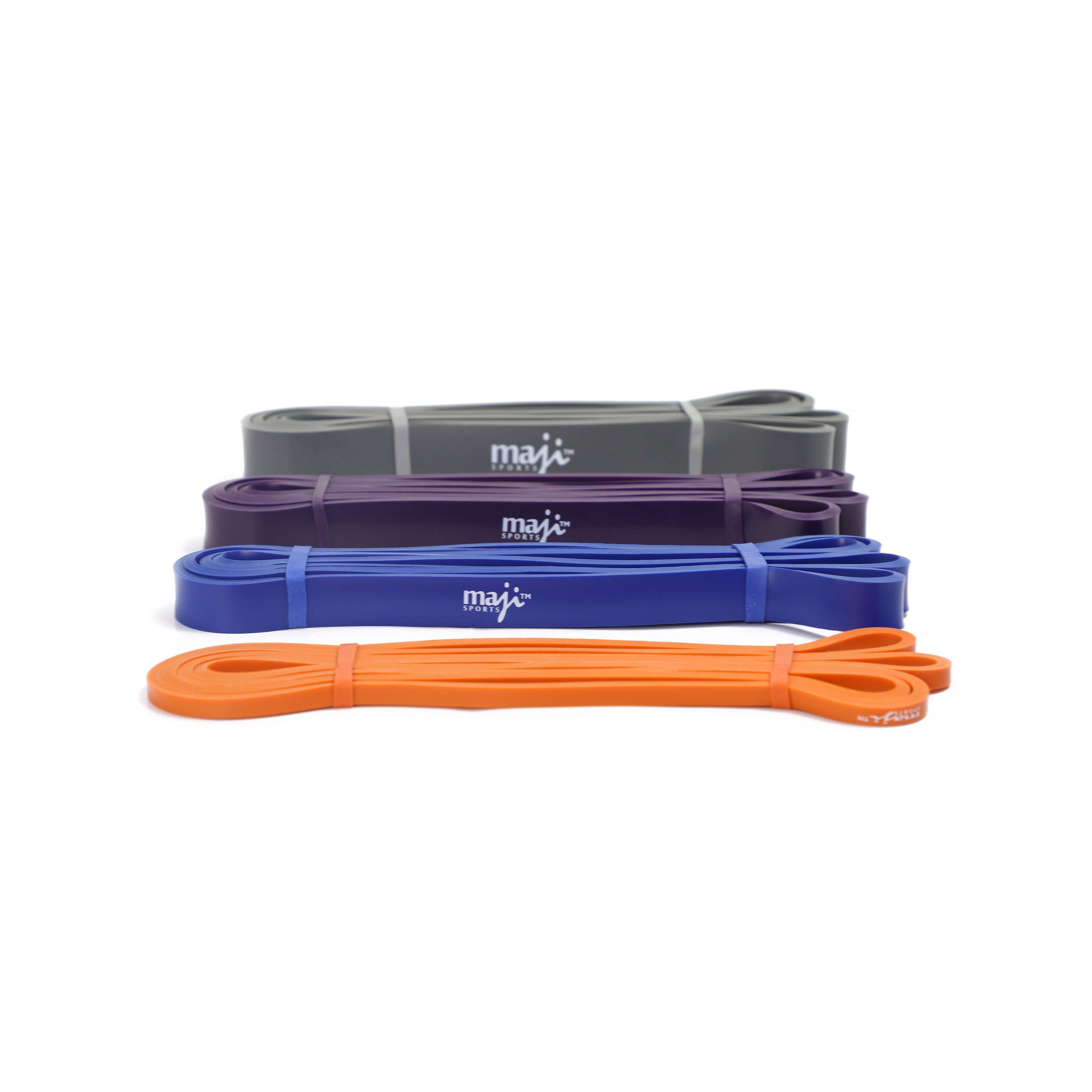Maji Sports pack of four full body workout resistance bands in various colors for versatile exercise routines.