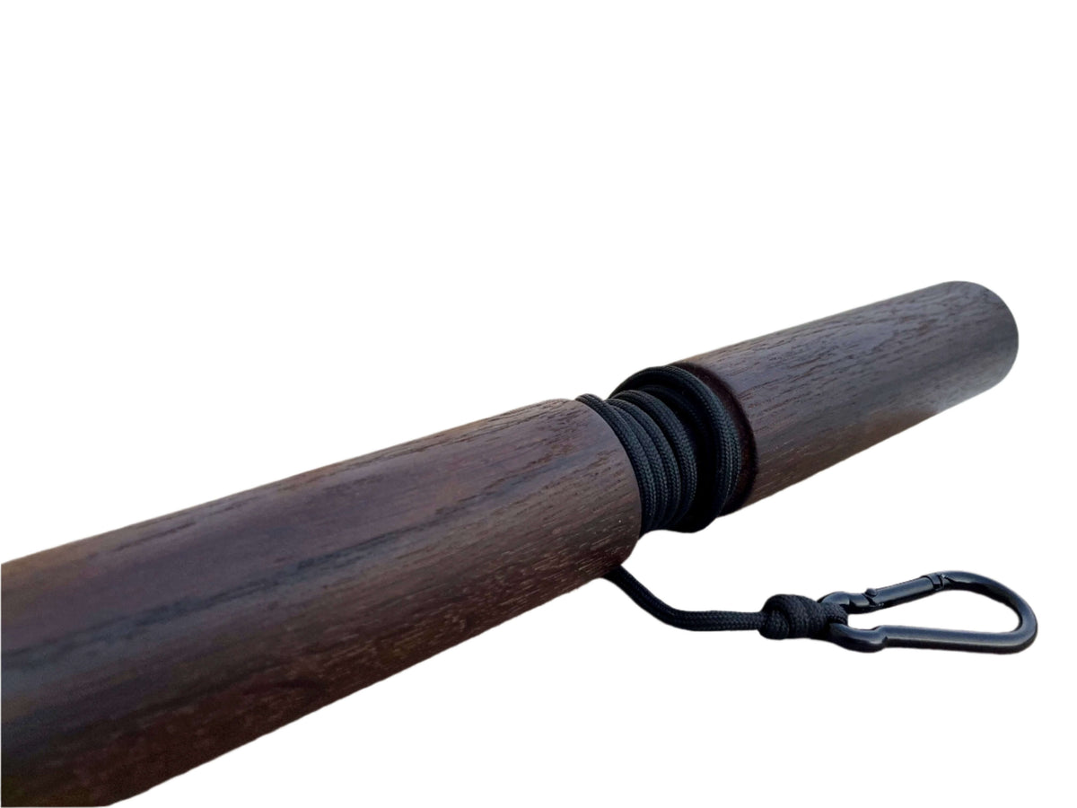 Smoked Oak Wrist Roller with Rope and Carabiner, 1.89" diameter, ideal for home workouts and gym sessions.