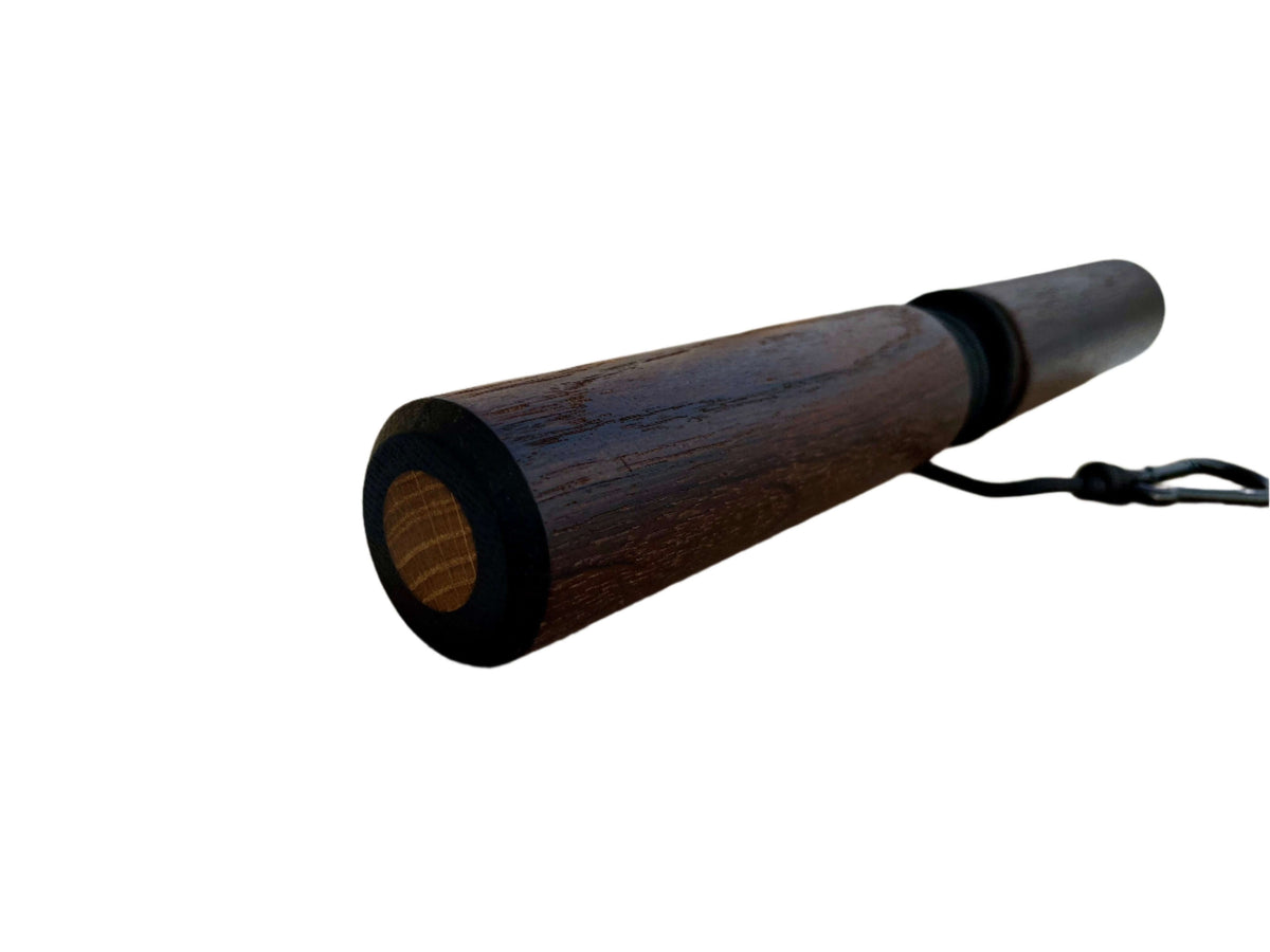 Smoked Oak Wrist Roller with Rope and Carabiner 1.89 inches diameter for effective workouts.