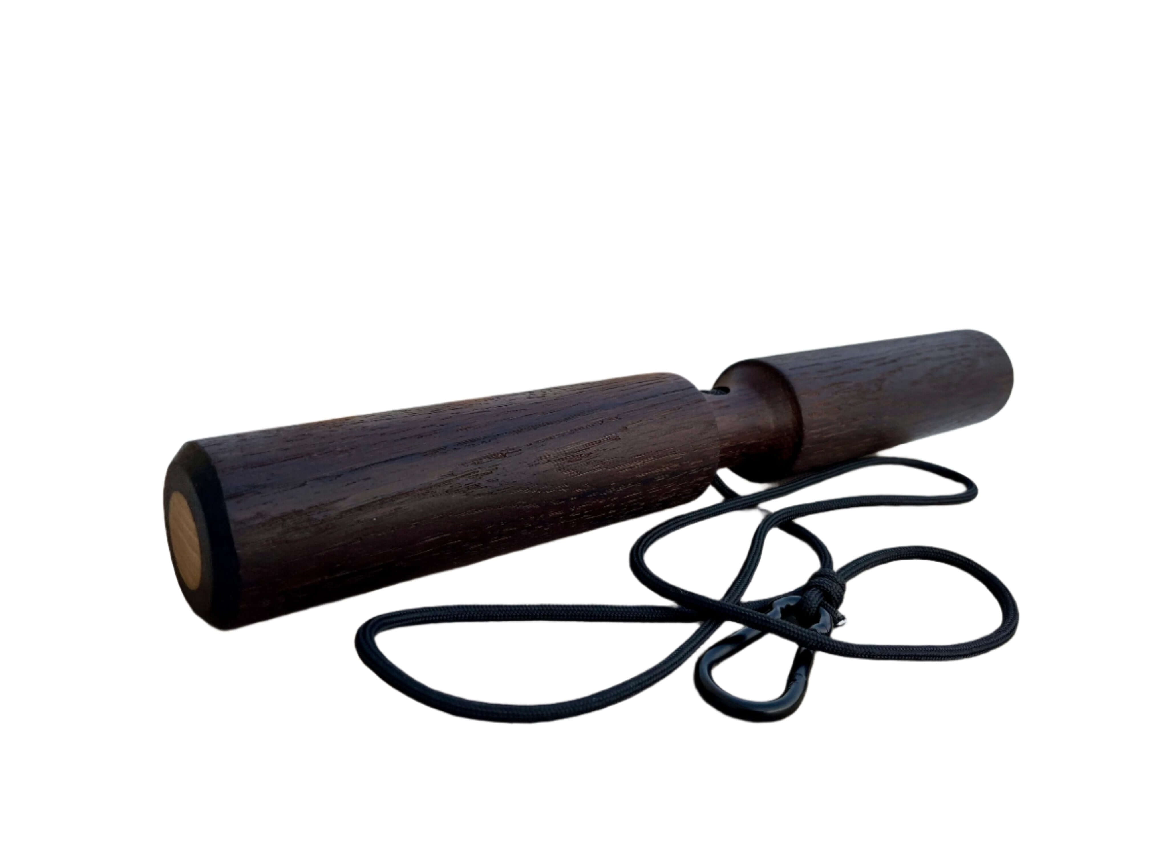 Smoked Oak Wrist Roller with Rope and Carabiner, 1.89" diameter, perfect for home workouts and gym use.