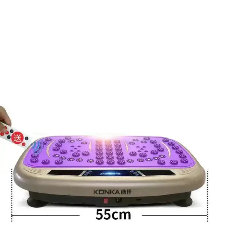 Vibrating Power Plate for weight loss on display with remote control, showcasing its vibrational wellness features.