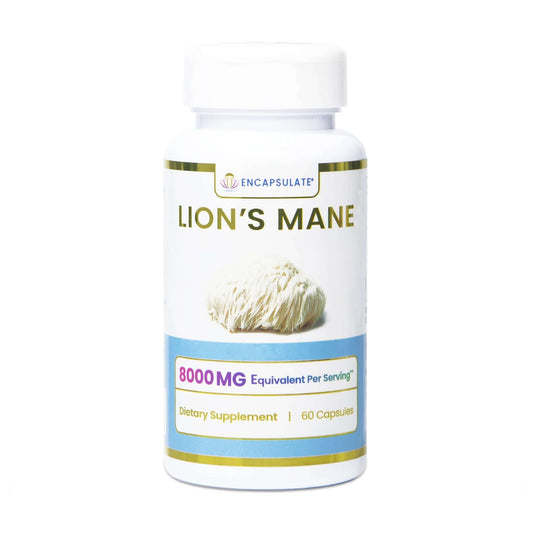 Encapsulate Lion's Mane Mushroom 8:1 capsules for mental clarity and fitness support, lion's mane mushroom capsules.