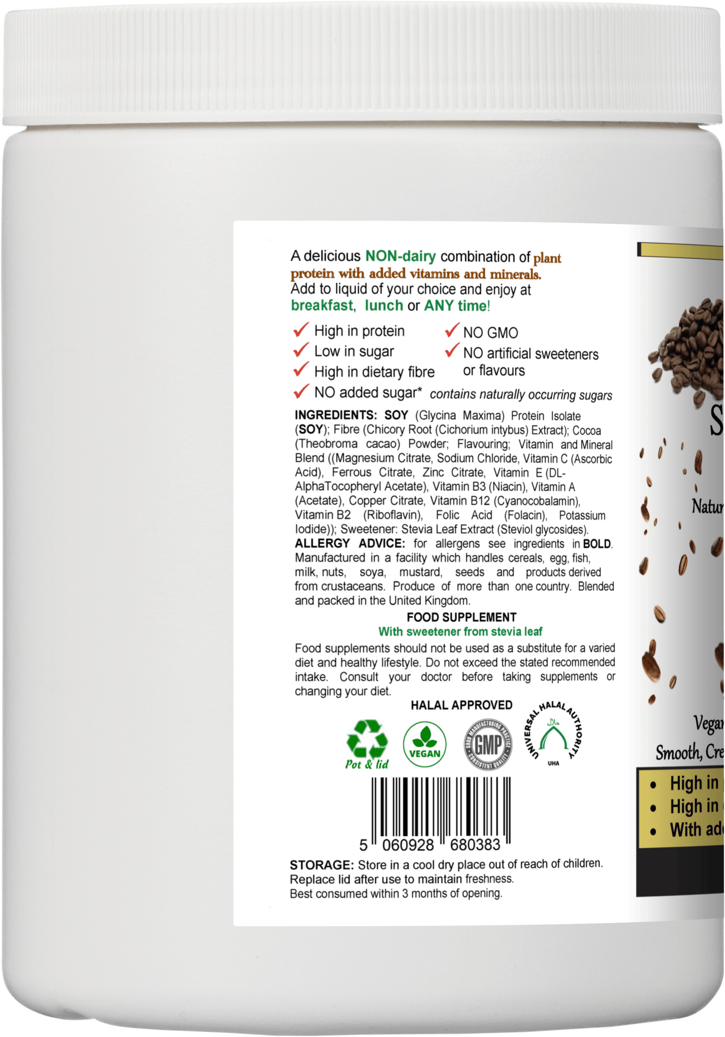 chocolate super meal shake product label showing ingredients and nutritional information.
