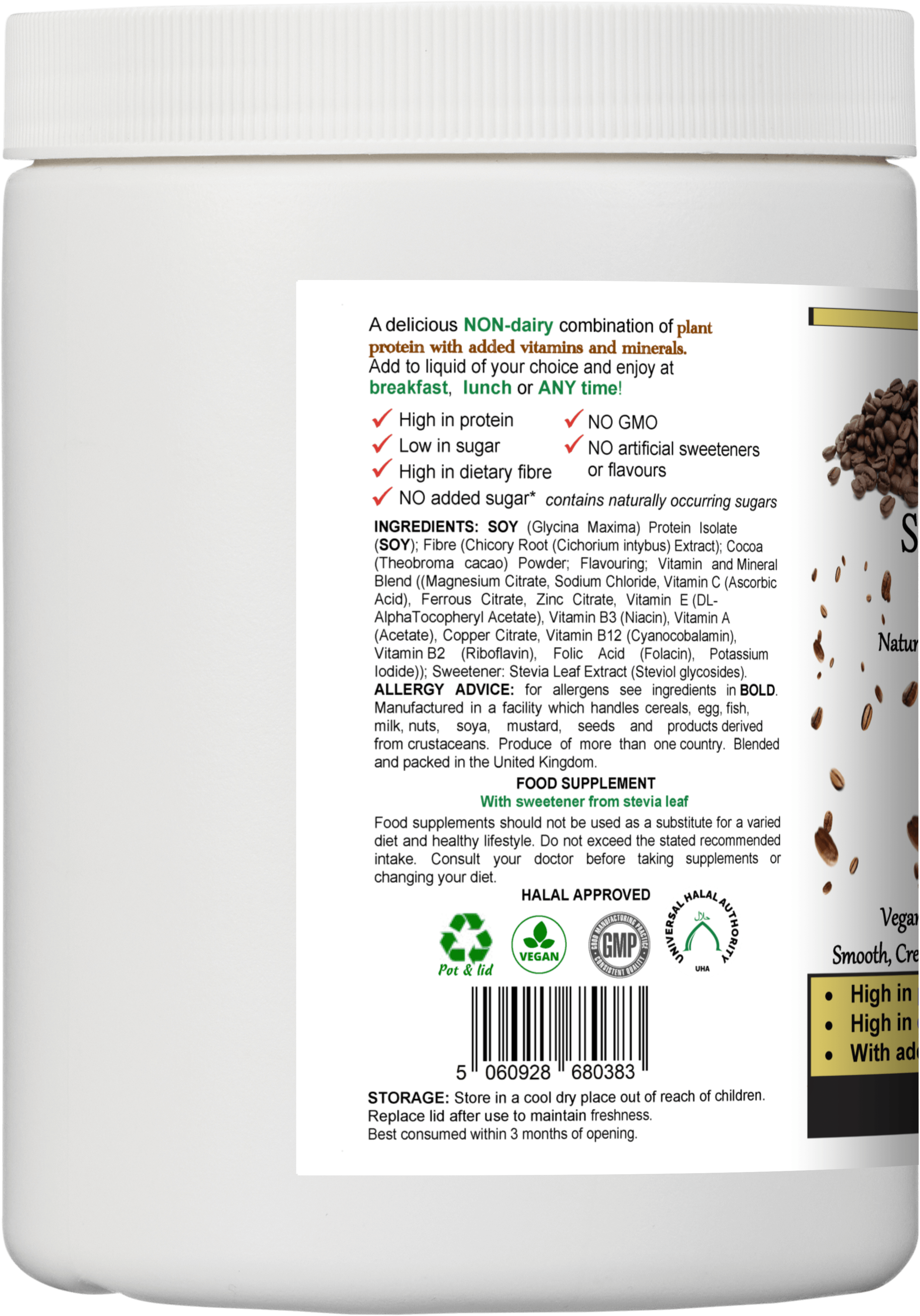 chocolate super meal shake product label showing ingredients and nutritional information.