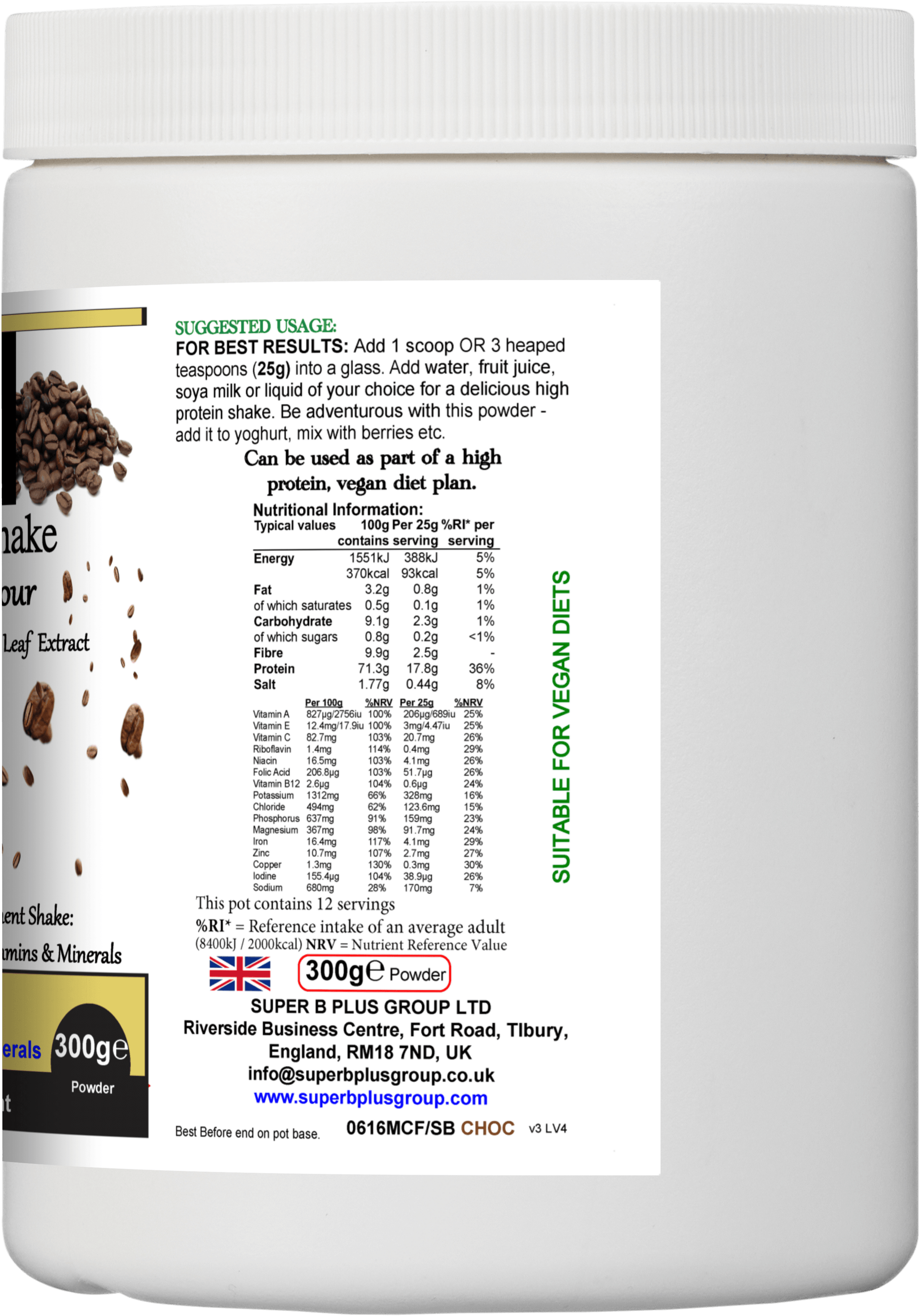 Super Meal Shake (Chocolate Flavour) container with product information for chocolate super meal shake.