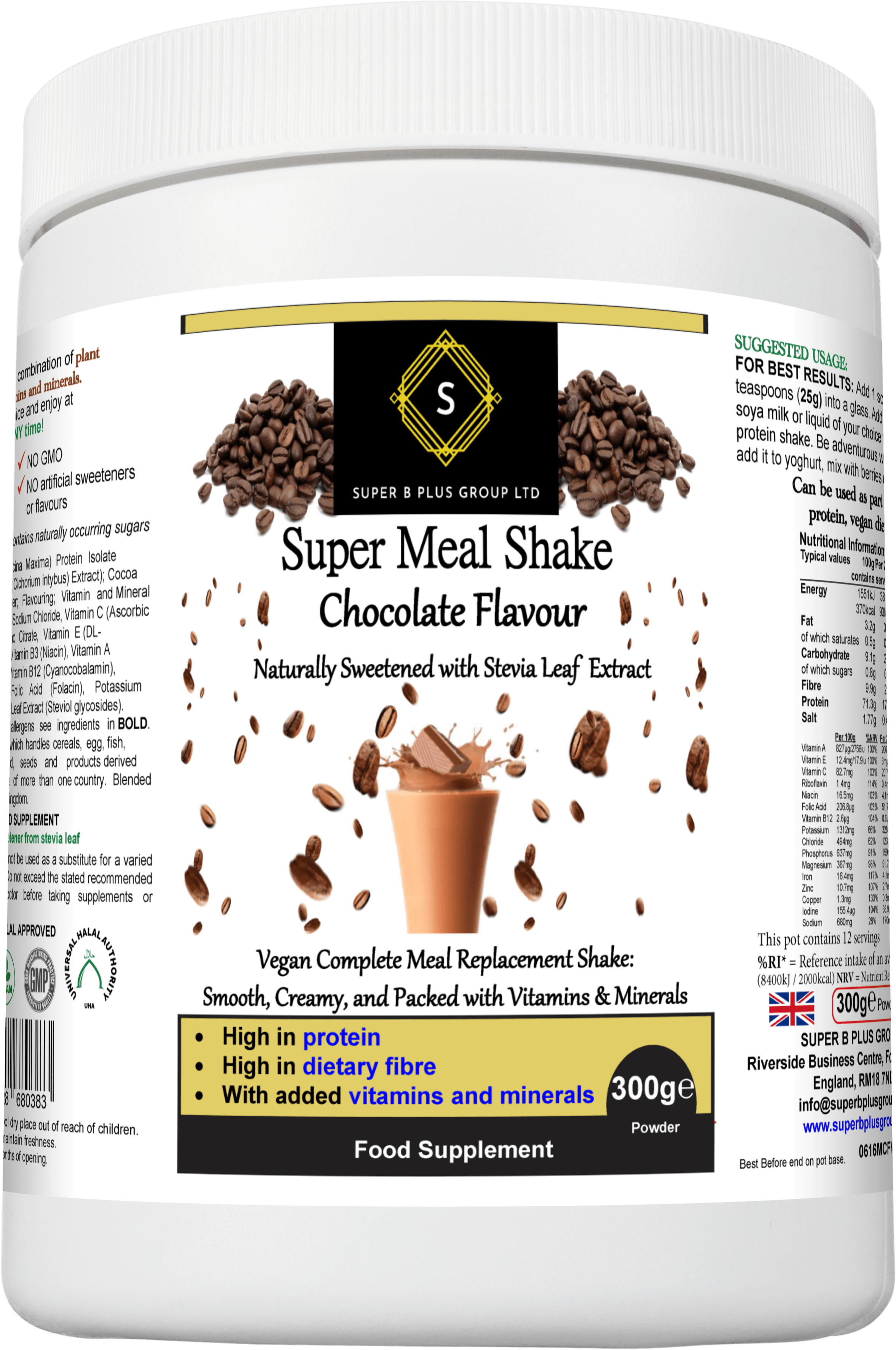 Super Meal Shake Chocolate Flavour packaging, highlighting chocolate super meal shake benefits and ingredients.