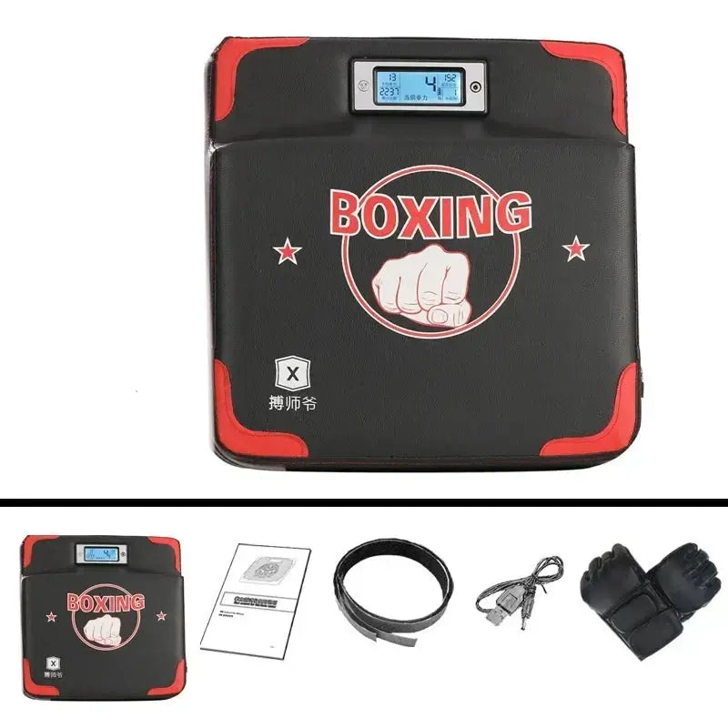 Boxing Punch Force Tester - Voice-Enabled Thickened Gauge for home and gym use, showing display and accessories.