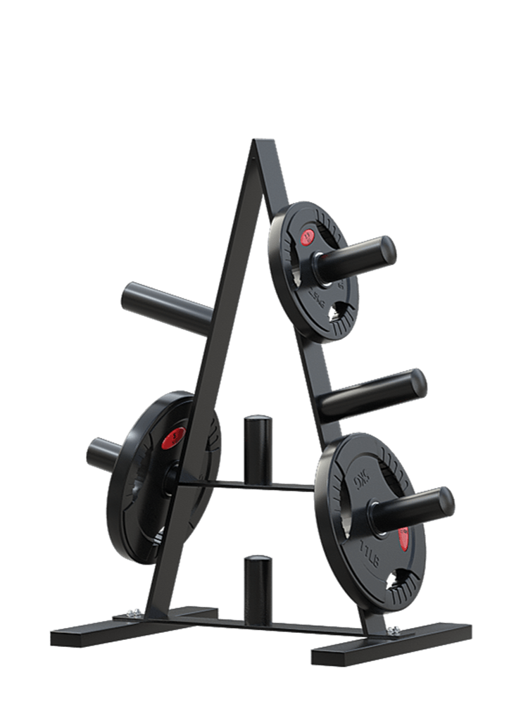 Heavy-duty barbell plate rack designed for efficient weight storage in home gyms and workout spaces.