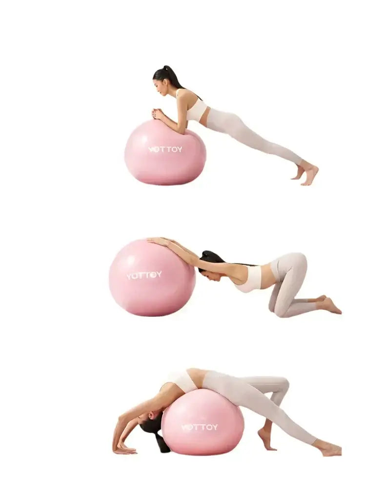 Woman using a thickened explosion-proof yoga ball for fitness exercises, showcasing balance and strength training.