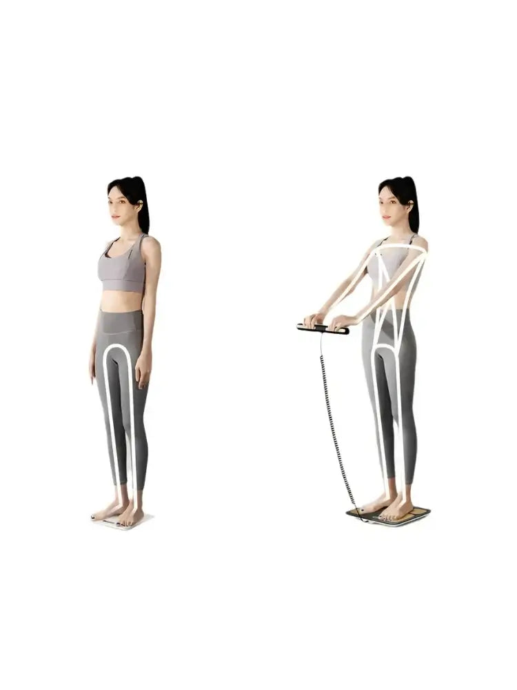 eight-electrode body fat scale with skipping rope in use, featuring clear illustrations of body fat measurements.