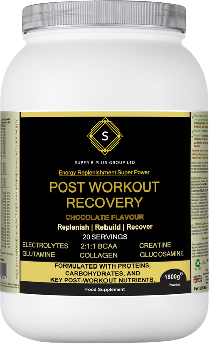 POST Workout Recovery supplement in chocolate flavor for replenishment and recovery after exercise.
