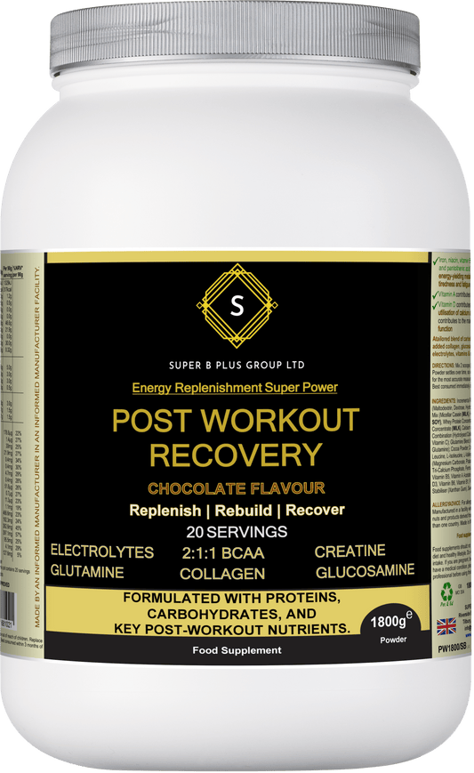 POST Workout Recovery supplement in chocolate flavor for replenishment and recovery after exercise.