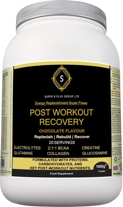 POST Workout Recovery supplement in chocolate flavor for replenishing and rebuilding post-workout nutrients.