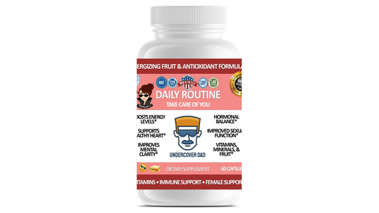 Daily Routine women's multivitamin for active lifestyle in a supplement bottle, supporting energy and wellness.