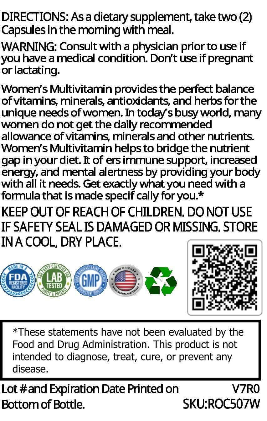 Label for Daily Routine - Women’s Multivitamin, supports women's multivitamin for active lifestyle with vitamins and minerals.