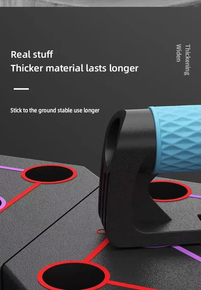 Folding push-up board with resistance bands featuring durable design and stable grip for effective workouts.