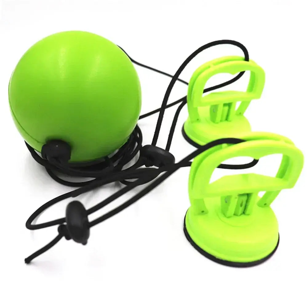 Adjustable Suction Cup Boxing Reflex Ball Speed Training Green with two suction cups and elastic cord for workouts.