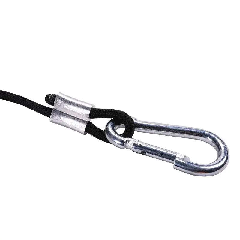 Close-up of the clip on the Weight Lifting Rope Waist Roller Power Stick for secure attachment during workouts.