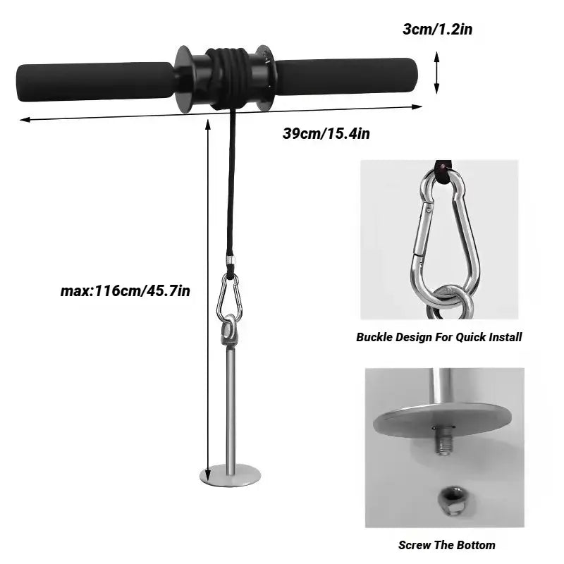 Wrist and forearm roller trainer showcasing adjustable buckle and durable steel handle for home workouts.