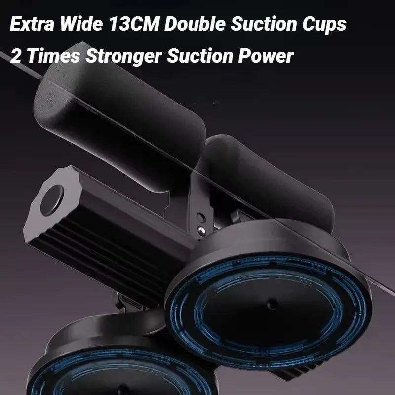 Suction cup sit-up bar with extra wide 13CM double suction cups providing 2 times stronger suction power for home workouts.