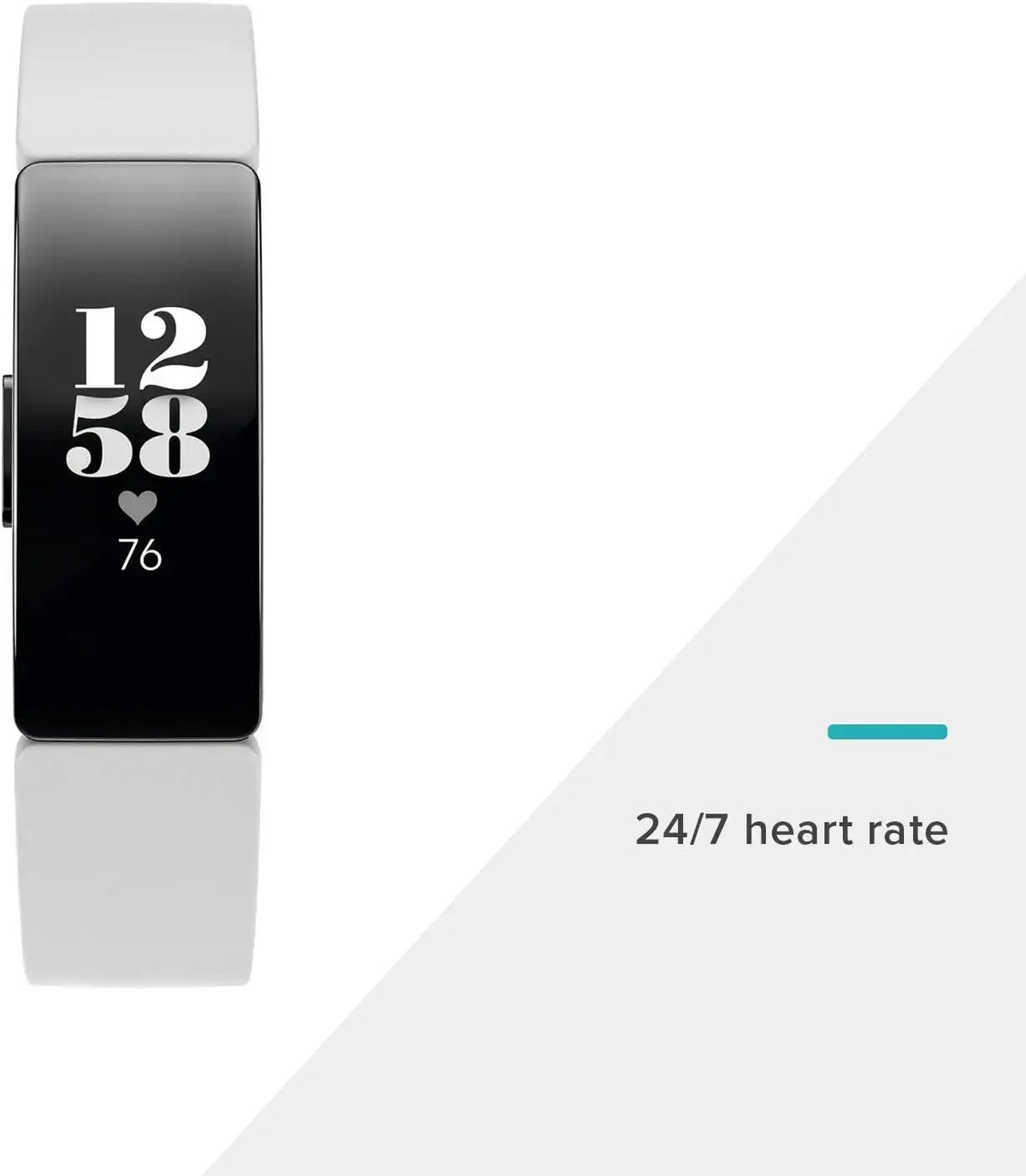 Health fitness tracker sports bracelet in white color displaying time and heart rate features.