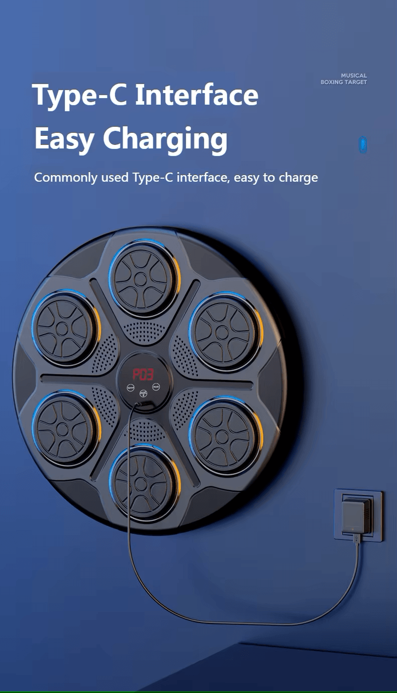 Smart Music Boxing Machine with Type-C interface for easy charging and Bluetooth boxing machine functionality.