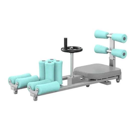 Heavy duty leg split stretcher machine in blue color for effective yoga and ballet stretching workouts.