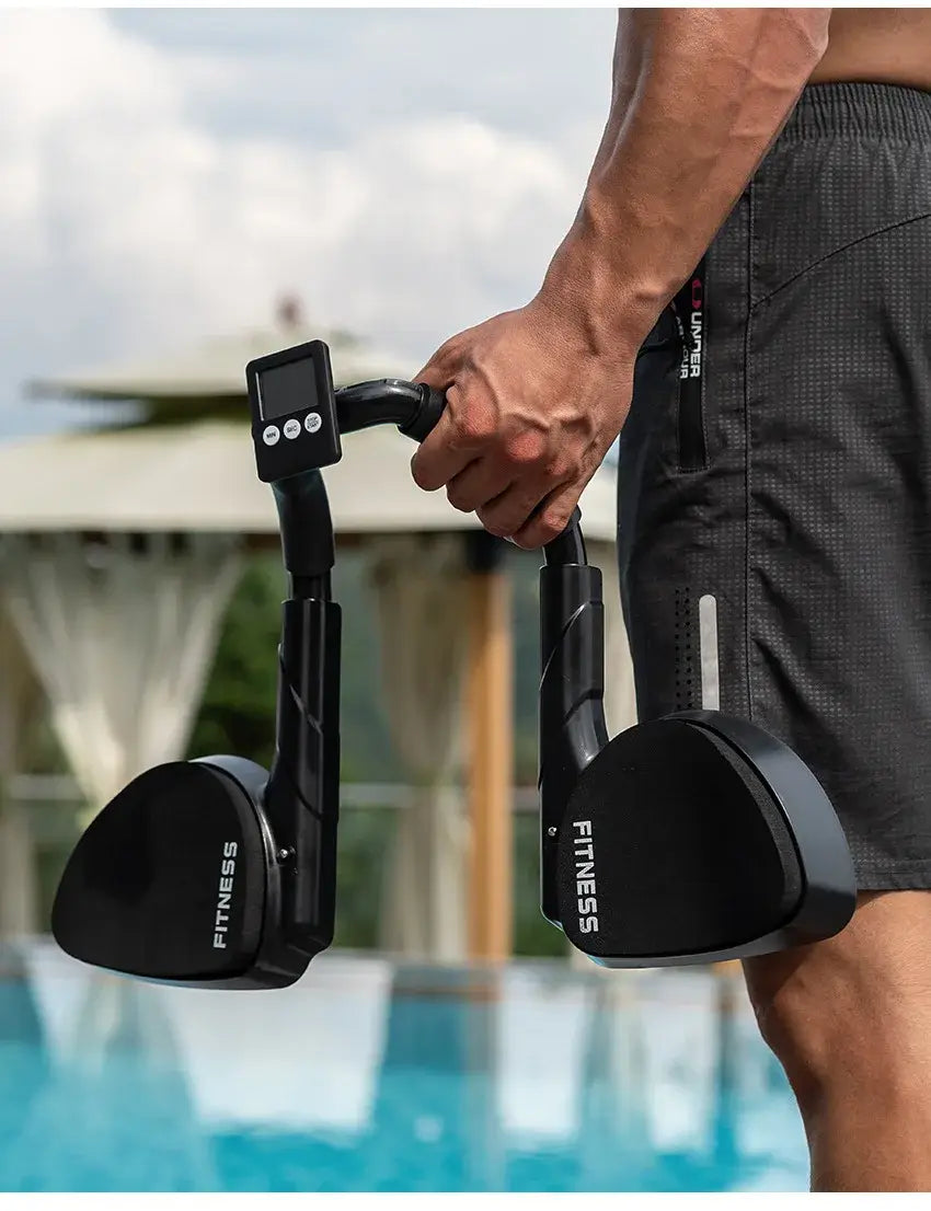 Plank support trainer accessories for effective home workouts and gym sessions, showcasing a person holding fitness equipment.