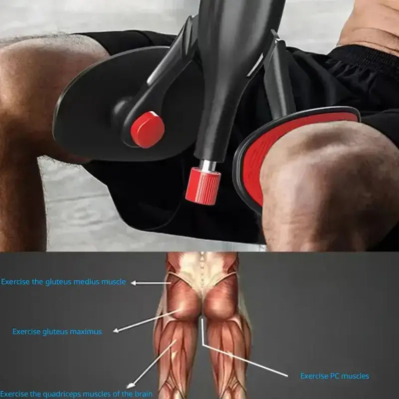Kegel fitness equipment for pelvic floor and thigh exercise, showcasing adjustable thigh and pelvic workout features.