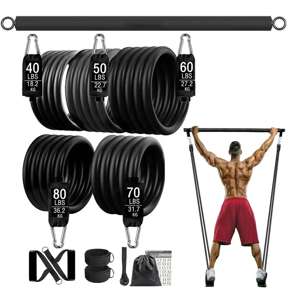 300lb resistance bands for home workouts set including various weights for effective fitness training.