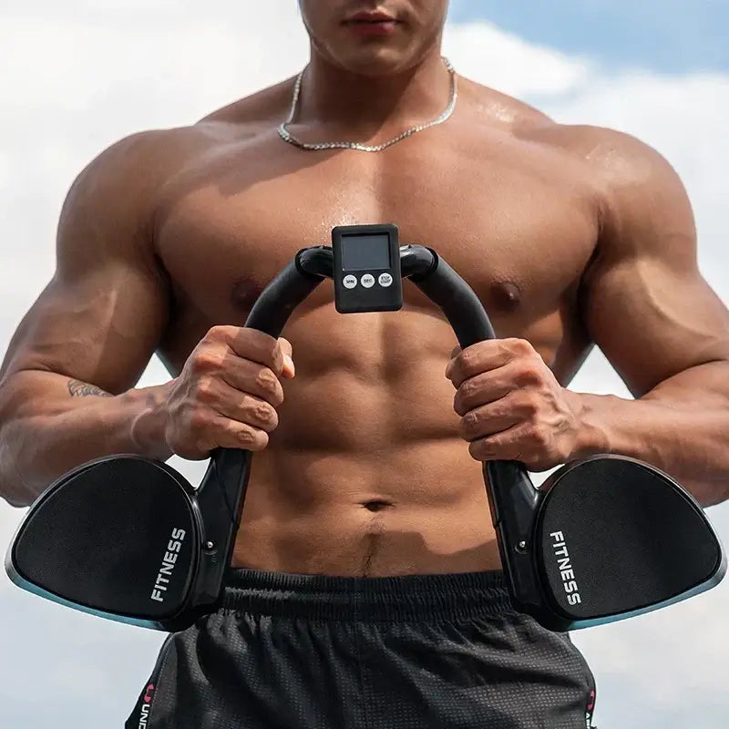 Man using plank support trainer accessories for effective fitness training outdoors.