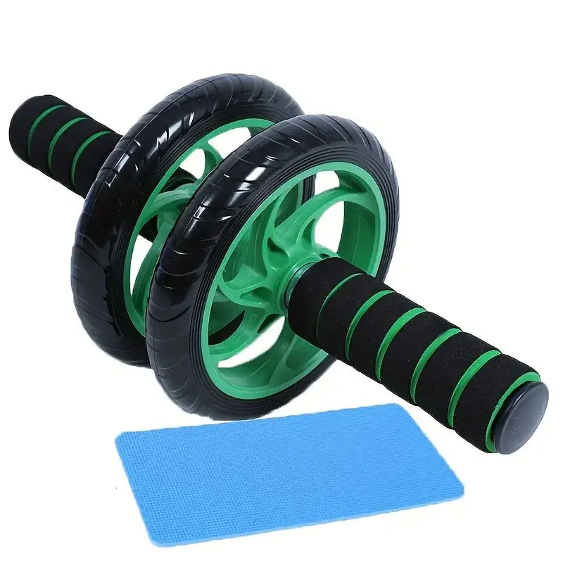 Double-wheeled ab roller with non-slip grip and ergonomic foam, ideal for at-home workouts and fitness routines.
