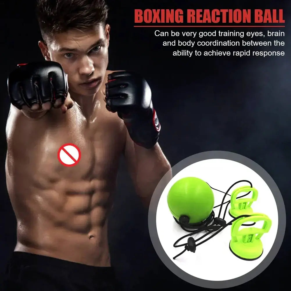 Boxing reflex ball speed training for enhancing eye-hand coordination and fitness routines, featuring a green suction cup design.