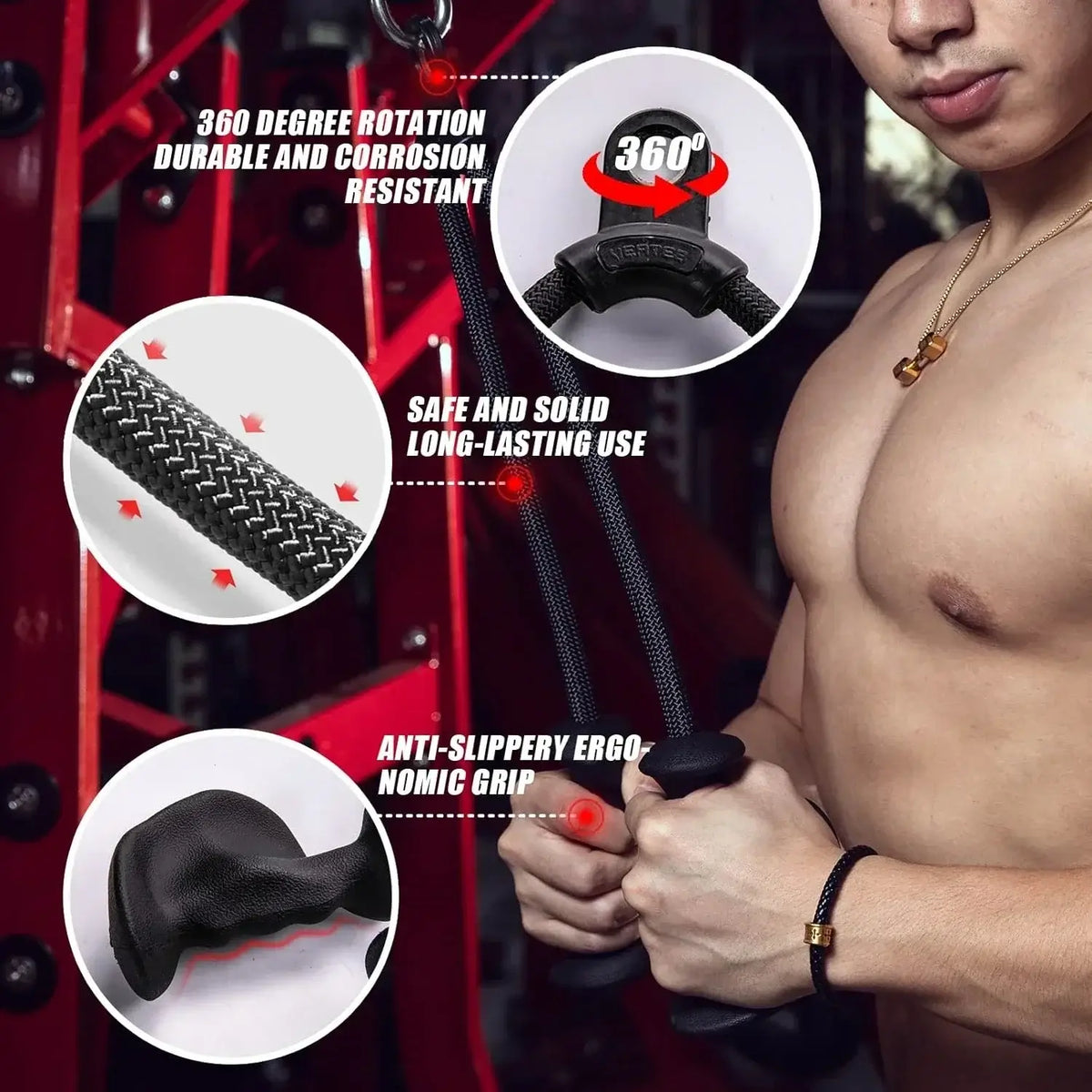 Rope Pulldown Attachment Cable Handle Black product image 5