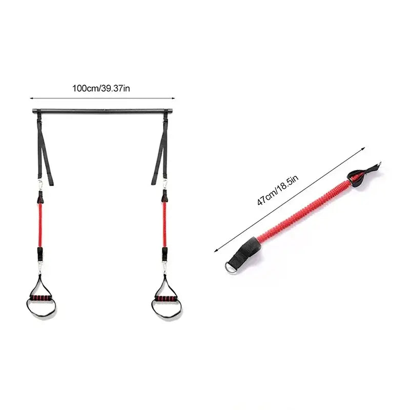 Yoga resistance bands stick with adjustable handles and elastic straps, ideal for exercise and strength training.