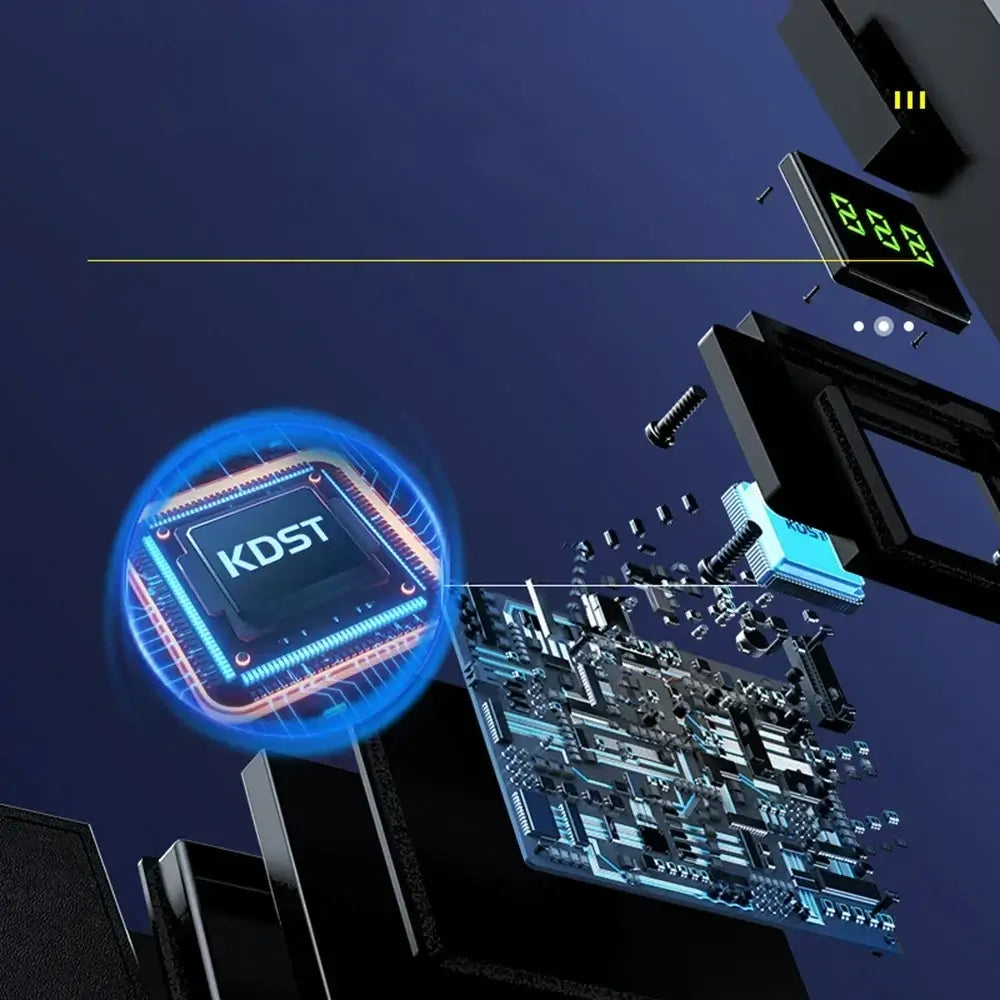 Close-up of electronic push up board with counting feature showing internal circuit board and display.