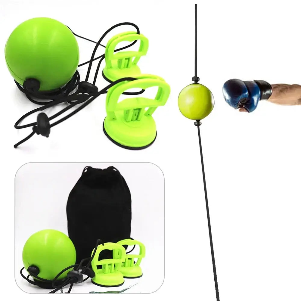 Adjustable Suction Cup Boxing Reflex Ball Speed Training Green with accessories for home workouts and gym sessions.