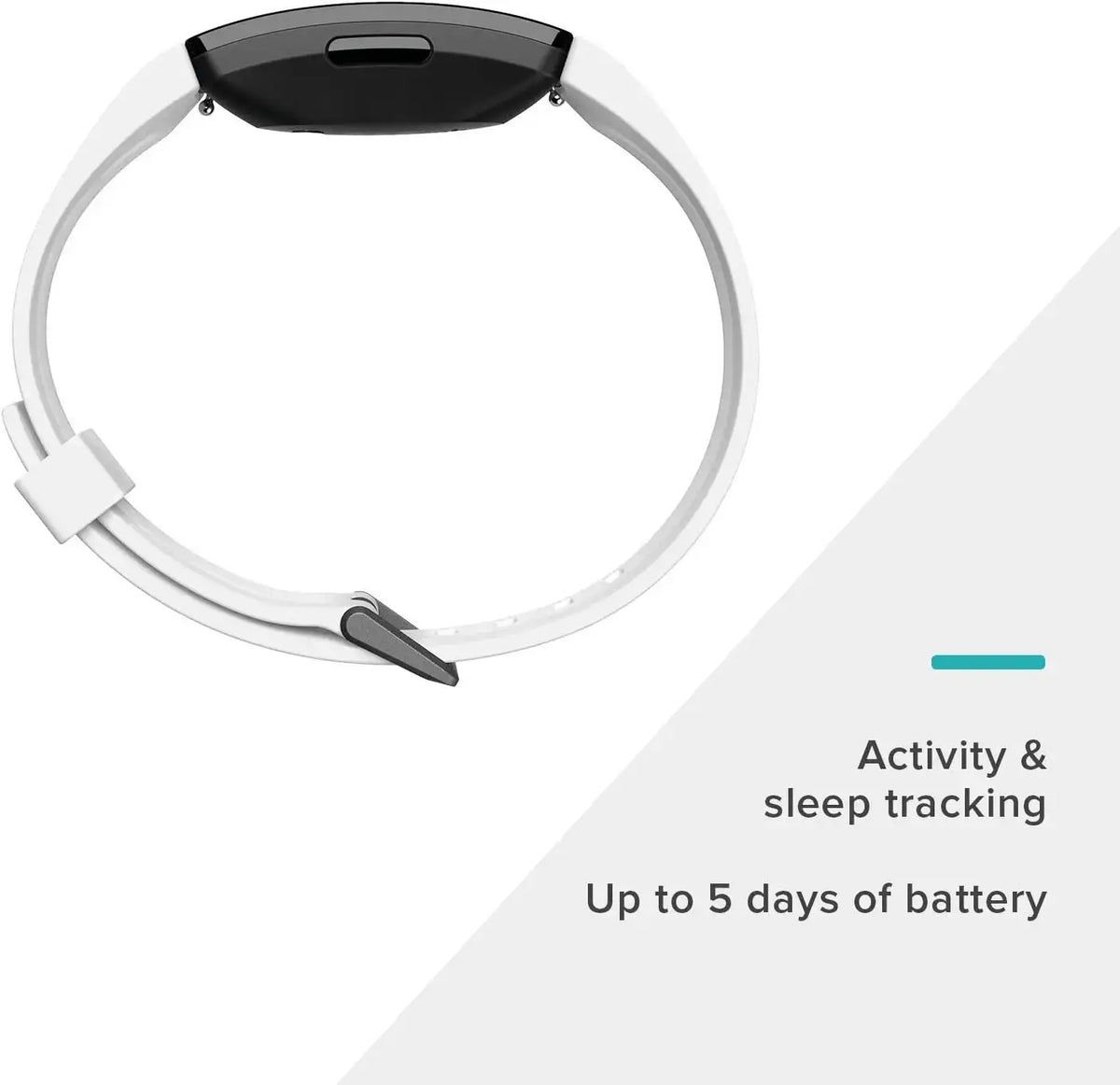 Fitness tracker sports bracelet in white with activity and sleep tracking features, durable design, and 5-day battery life.