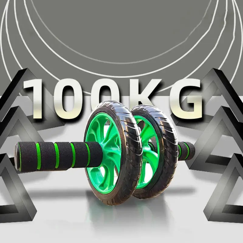 Double-wheeled ab roller designed for effective workouts, featuring non-slip grips and a weight capacity of 100KG.