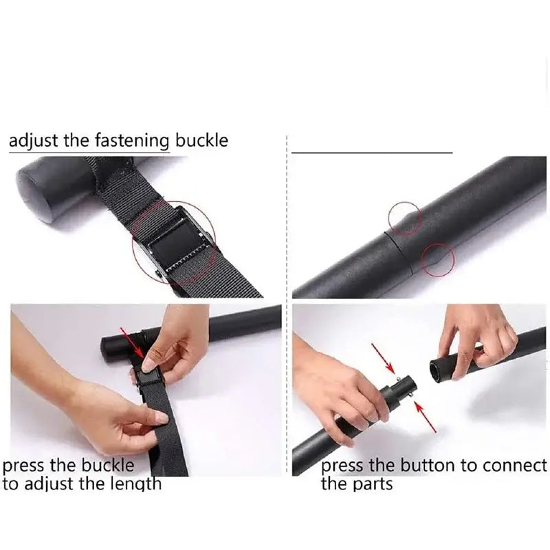 Instructions for using yoga resistance bands stick, adjusting the fasteners and connecting parts.