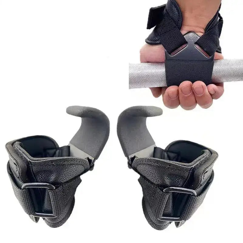 Leather weight lifting hooks designed for effective grip during workouts, featuring durable leather and metal construction.