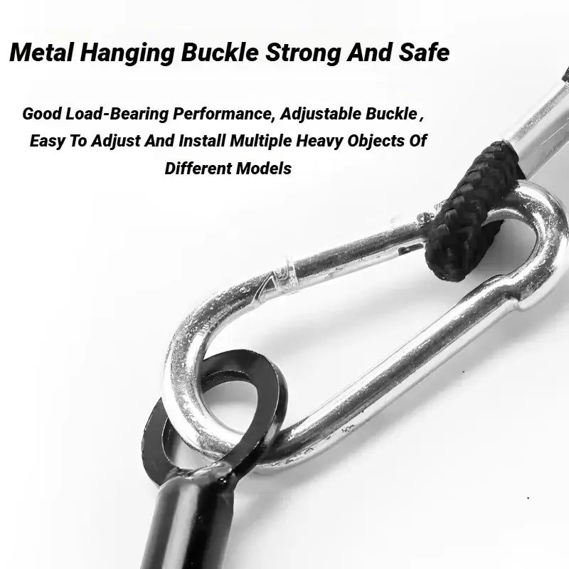 Metal hanging buckle is strong and safe for secure load-bearing in wrist and forearm roller trainer usage.