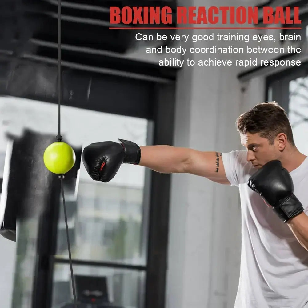 Boxing reflex ball speed training with adjustable suction cup for enhancing coordination and response during workouts.