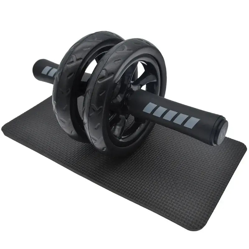 15 cm Double-Wheel Ab Roller on black mat with non-slip design, perfect for home workouts and gym sessions.