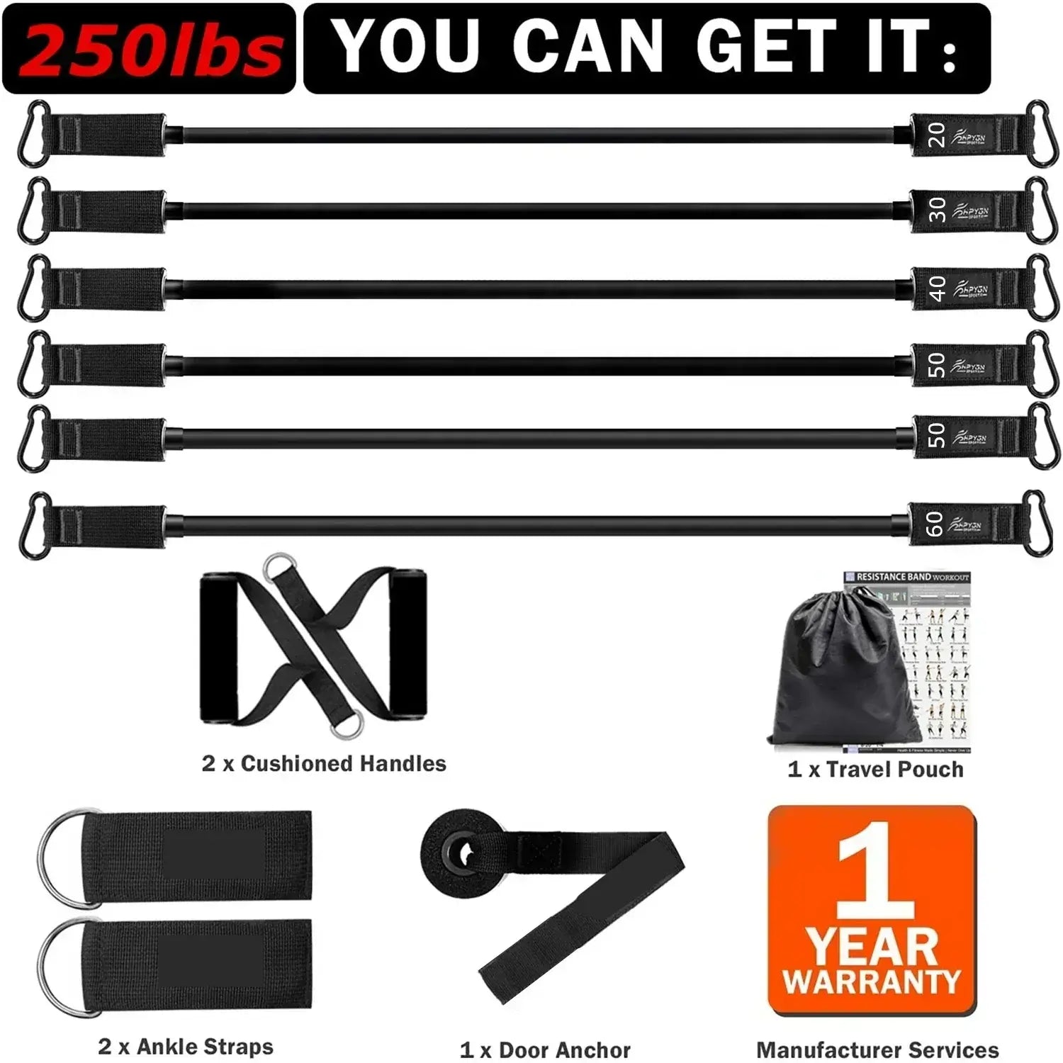 250lbs Resistance Bands Set with Accessories product image 2