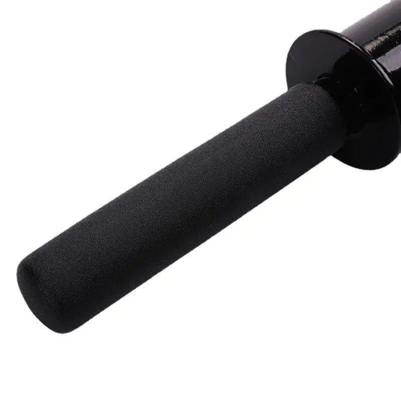 Close-up of the handle of a weight lifting rope power stick, featuring a textured grip for optimal performance.