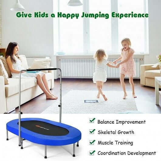 2-Person Foldable Mini Kids Fitness Rebounder Trampoline-Blue-4